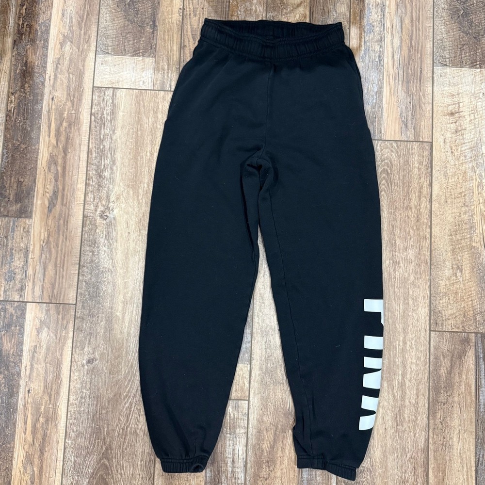 PINK Victoria's Secret Black Logo Graphic Jogger Sweatpants Womens XS Fleece‎